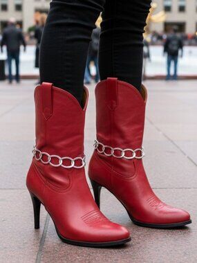 NEW Women Boot Silver Metal Chain Thick Links Shoe Bracelet Anklet HANDMADE PAIR